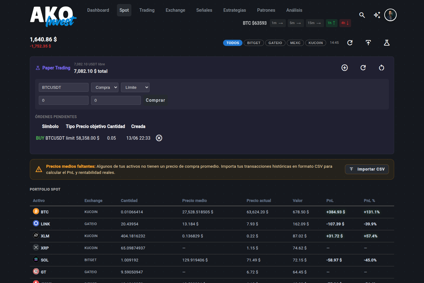 Spot y paper trading en AKOInvest
